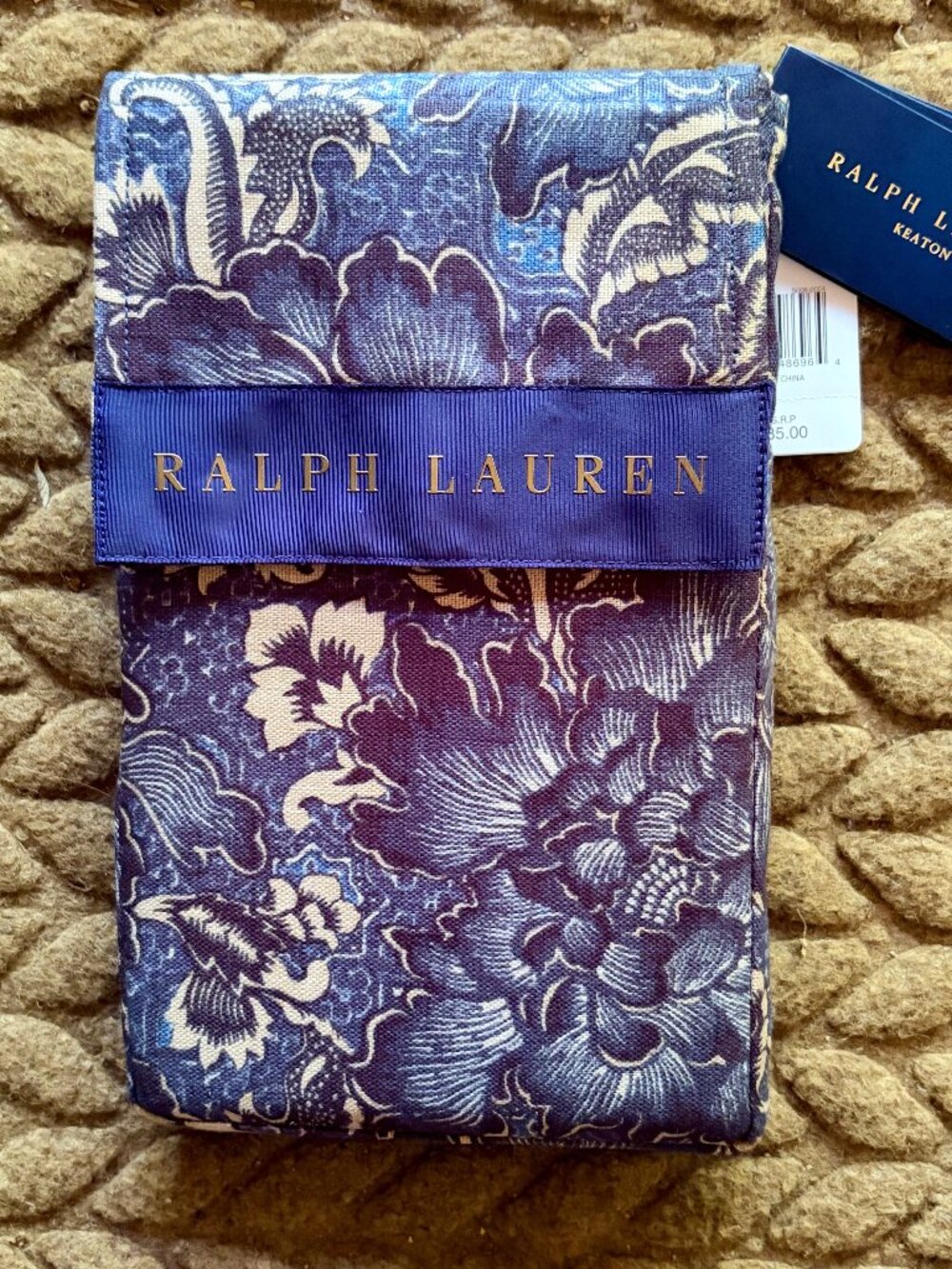 Ralph Lauren Keaton King Size Cotton Sham Indigo Blue Floral  20" X 36"